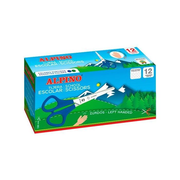 Alpino Tijeras Escolares Especial Zurdos de Acero Inoxidable 130mm - 12 Unidades Colores Surtidos (12 Unidades)