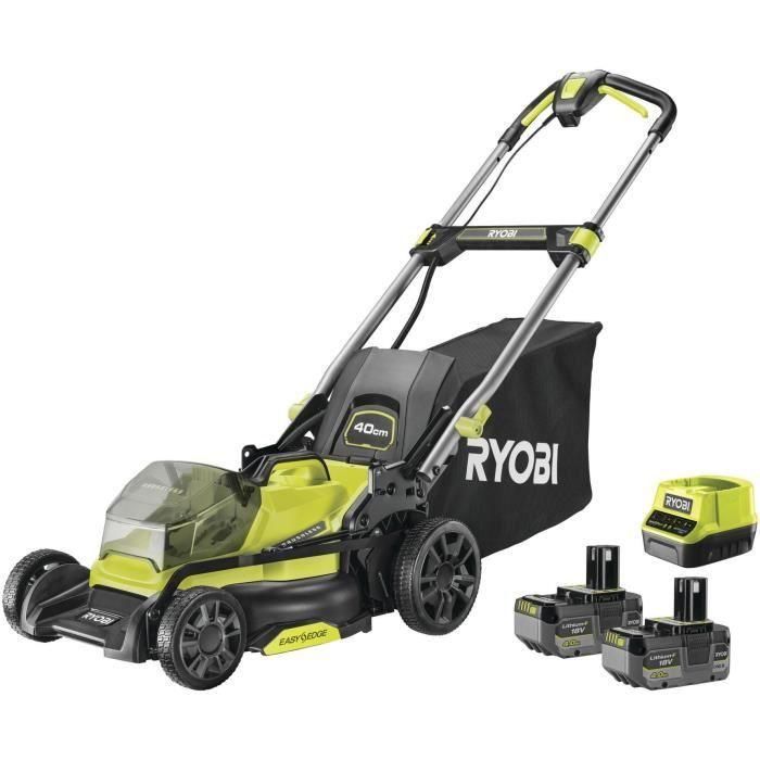 Ryobi RYO4892210233462 Cortacésped de empuje 18V, Corte Ø 40 cm, Recogida y Mulching, Incluye 2 baterías 4Ah y cargador