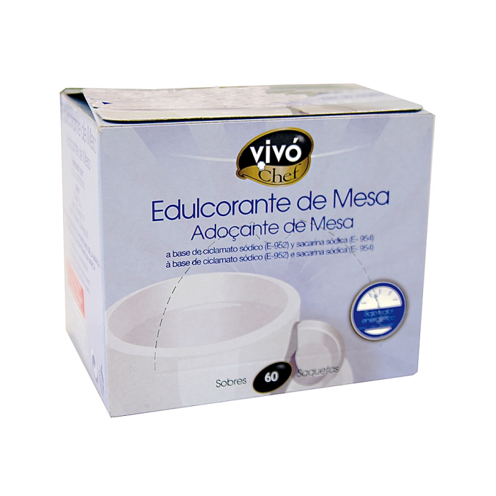 Vivochef Edulcorante de mesa fácil disolución, 60 sobres, dispensador 1