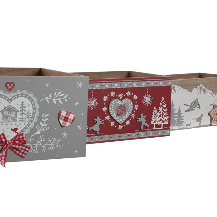 Caja Alpino DKD Home Decor Rojo Gris 26 x 18 x 36 cm Set de 3 1