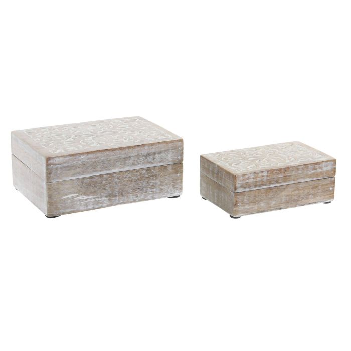 DKD Home Decor Joyero Indio Floral de Madera de Mango Blanco Natural 13 x 7 x 18 cm, Set de 2 Piezas DKD Home Decor Joyero Indio Floral de Madera de Mango Blanco Natural 13 x 7 x 18 cm, Set de 2 Piezas