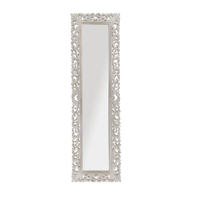 DKD Home Decor Espejo de Pared Indio de Madera de Mango y Cristal, 152x44 cm, Blanco Natural