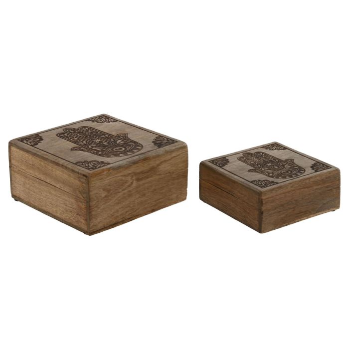 Joyero Indio DKD Home Decor Natural Natural 18 x 9 x 18 cm Set de 2