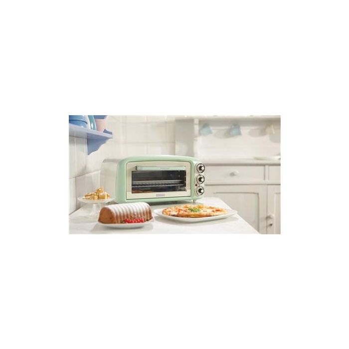Ariete 979/04 Mini Horno Eléctrico 18 Litros Vintage Verde con Función Estática, Temporizador y Temperatura Regulable hasta 230°C, Incluye Parrilla y Bandeja 5
