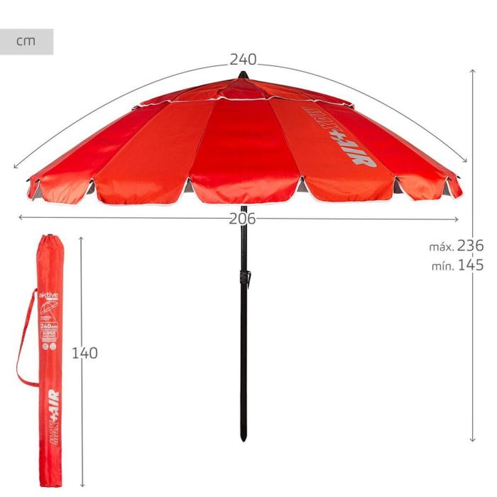 Sombrilla Aktive Rojo Aluminio 240 x 235 x 240 cm (6 Unidades) 3 Sombrilla Aktive Rojo Aluminio 240 x 235 x 240 cm (6 Unidades) 3