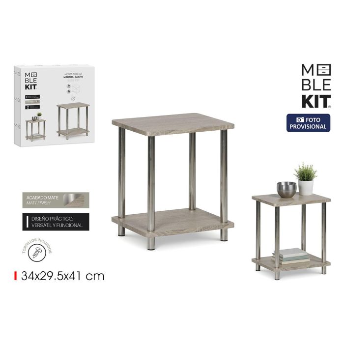 Inde Mesita Auxiliar Madera-Acero 4 cm Ancho x 40 cm Alto x 37.6 cm Largo 0 Inde Mesita Auxiliar Madera-Acero 4 cm Ancho x 40 cm Alto x 37.6 cm Largo 0