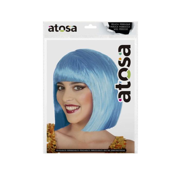 Peluca Corta Azul Lisa con Flequillo de 100 gr para Fiestas Temáticas y Cosplay 1
