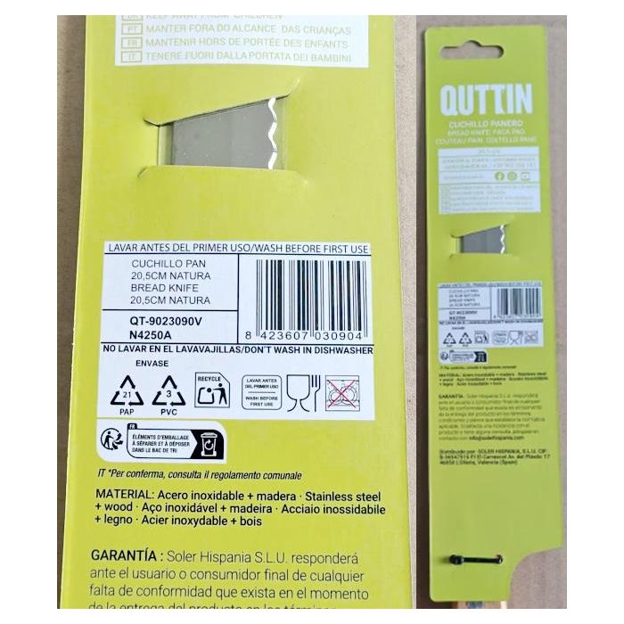 Quttin Cuchillo Pan Natura 20 cm Hoja, 33 cm Total (32 Unidades) 4