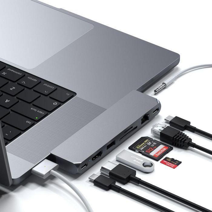 Satechi Pro Hub Max para MacBook Pro con USB-C PD 96W, HDMI 4K 60Hz, Gigabit Ethernet, USB-A 3.0, SD/MicroSD, USB-C Data, Audio 3.5mm 3