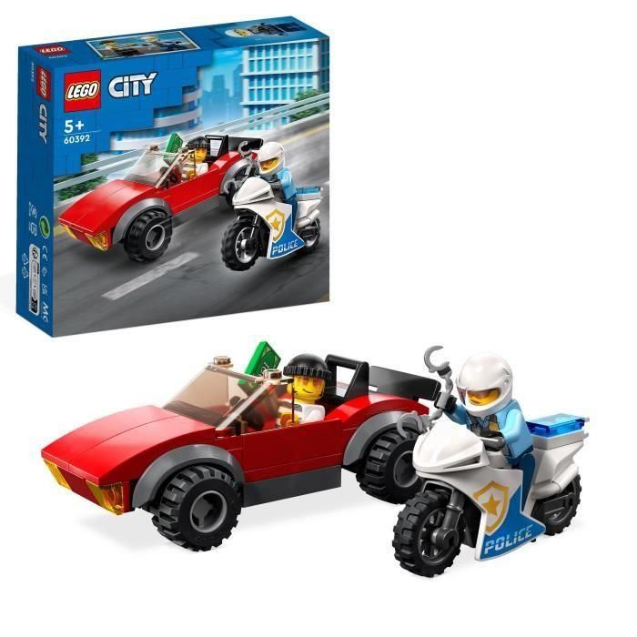 LEGO CITY 60392 La persecución de la motocicleta de la policía, el juguete del automóvil y 2 policías