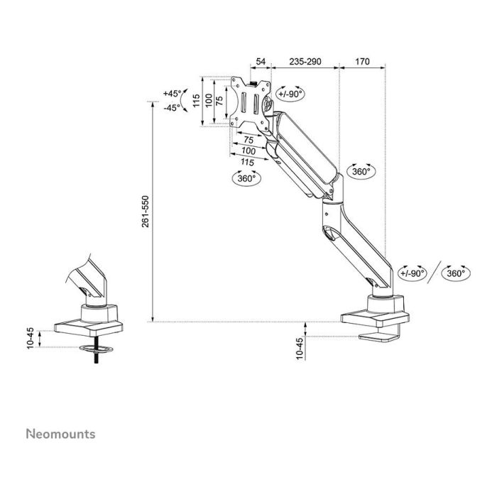 Neomounts DS70PLUS-450BL1 Brazo para Monitor de Resorte de Gas para Pantallas de 17" a 49" Curvas y Ultrawide, Negro Neomounts DS70PLUS-450BL1 Brazo para Monitor de Resorte de Gas para Pantallas de 17" a 49" Curvas y Ultrawide, Negro