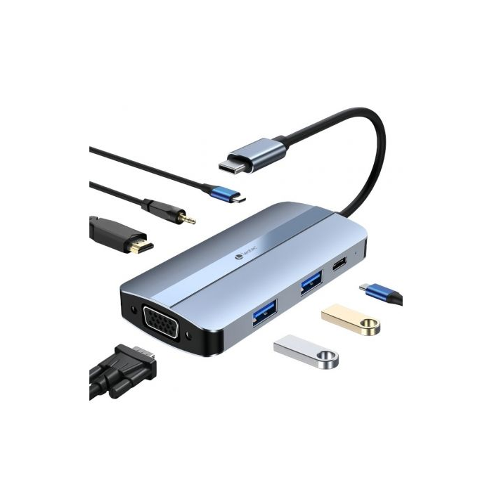Docking USB Tipo-C Leotec LEDS04/ 2xUSB/ 1xUSB Tipo-C/ 1xUSB Tipo-C PD/ 1xHDMI/ 1xVGA/ 1xAudio/ Azul