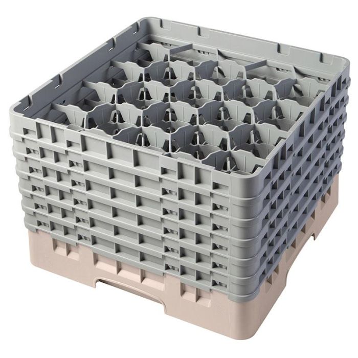 CAMBRO - 20S1114-184 - Cesta de lavado 20 comp. 6 alturas - 9,84 cm Ø máx. - alt. máx. 29,9 cm - 50 x 50 x 34,9 cm - Beige