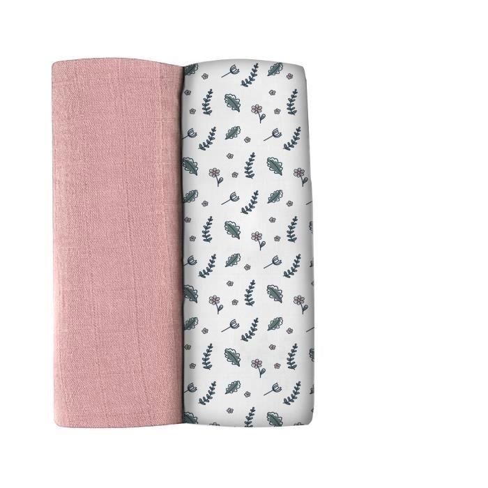 Beaba Arrullos Muselina Algodón Orgánico Oekotex XXL 120x120cm - Pack 2 Suaves, Absorbentes y Transpirables Rosa Viejo / Campo Floral 1