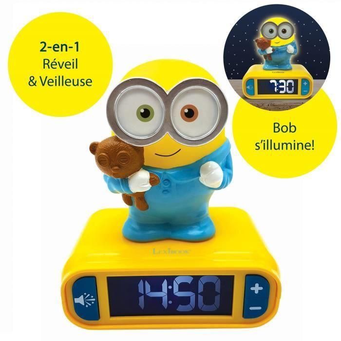 Reloj despertador MINIONS con luz nocturna 3D y efectos de sonido - LEXIBOOK 1