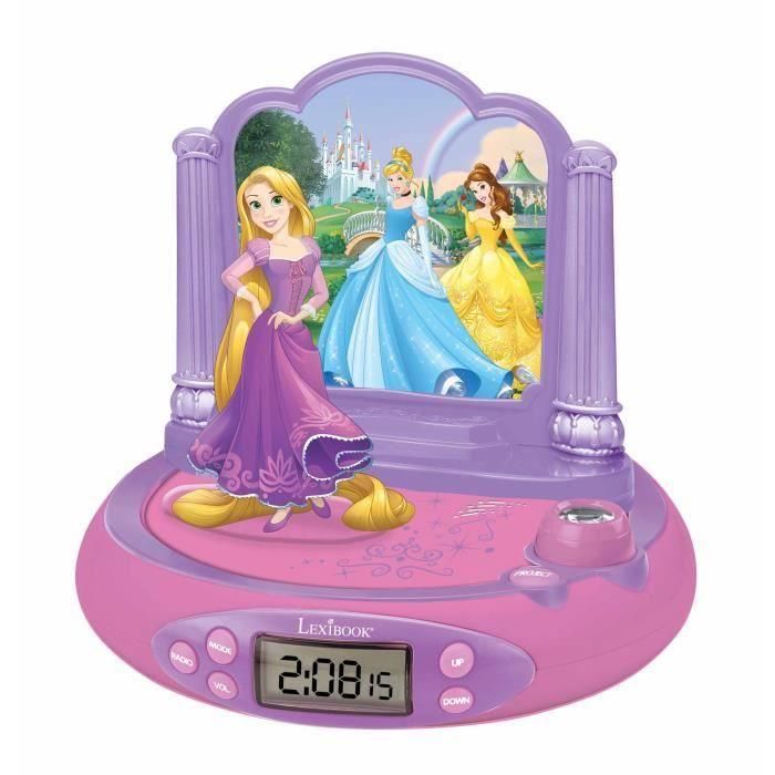 LEXIBOOK - PRINCESAS DE DISNEY - Radio reloj despertador para niños con proyecciones de imágenes 3