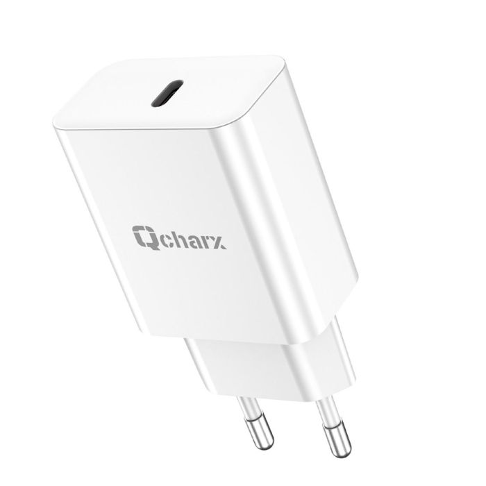 Qcharx Chronos Cargador de Pared 20W Carga Rápida PD USB-C de un Puerto con Carcasa Ignífuga y Chip Inteligente de Protección