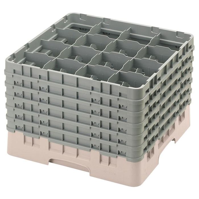 CAMBRO - 16S1214-184 - Cesta de lavado 16 comp. 6 alturas - 10,9 cm Ø máx. - alt. máx. 32,3 cm - 50 x 50 x 34,9 cm - Beige
