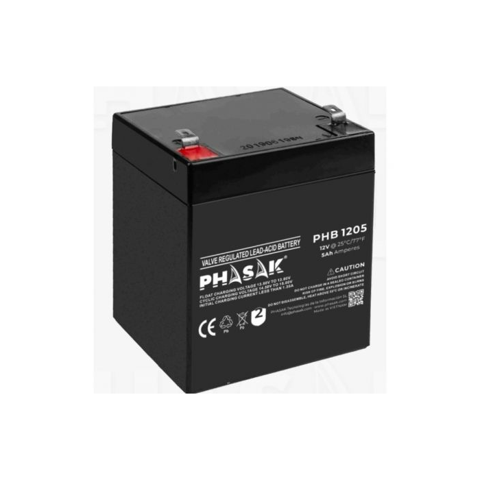 Phasak PHB 1205 Batería sellada plomo-ácido 12V 5Ah para SAI/UPS y telecomunicaciones