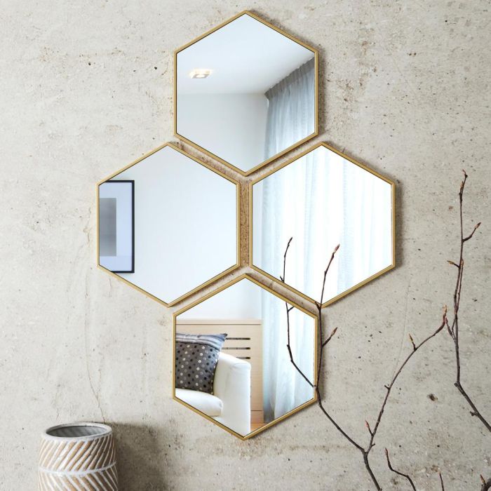 Juego De 4 Espejos Hexagonales Home Deco Factory 1 Juego De 4 Espejos Hexagonales Home Deco Factory 1