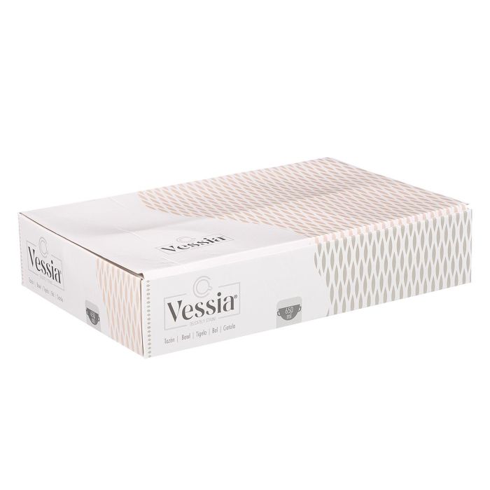 Vessia Tazón para Consomé con Asas, Cerámica de Loza, Capacidad 650 ml, Color Beige o Gris, Dimensiones 19 x 14.3 x 8.5 cm (Set de 24)