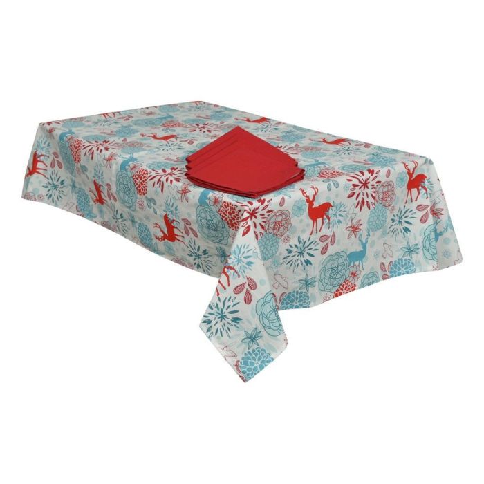 Mantel Navidad Moderna DKD Home Decor Azul Celeste Rojo 150 x 0.2 x 150 cm Set de 5