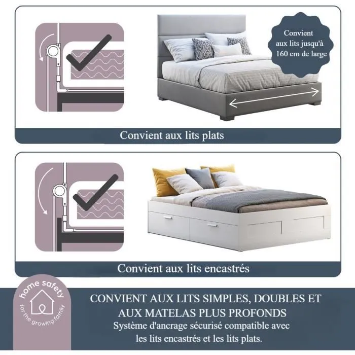 Dreambaby Barrera de Cama Nicole DRE9312742477509 - Barrera de Cama para Camas y Camas Planas, 150 cm Ancho x 50 cm Alto, Gris 4