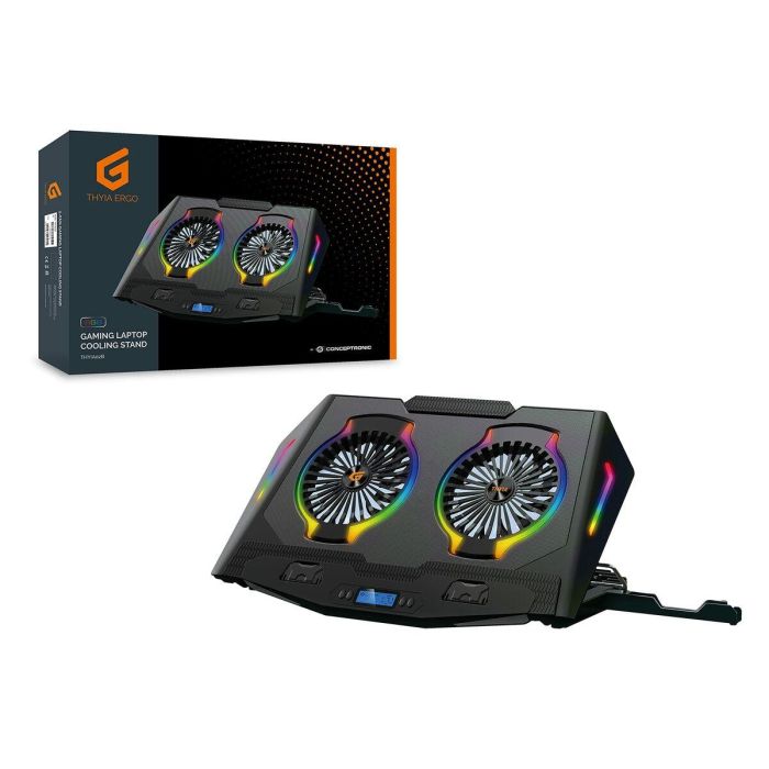 Conceptronic THYIA02B Soporte Base Refrigeración Portátiles Gaming 17" RGB 2 Ventiladores Silenciosos Pantalla LCD 4 Niveles USB Negro 9
