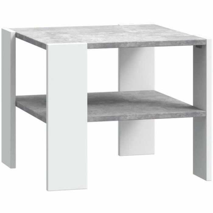 Mesa de centro PILVI con 2 bandejas - Estilo contemporáneo - Partículas de melamina - Decoración blanca y hormigón claro - L 55 x P 55 x H 45 cm 2