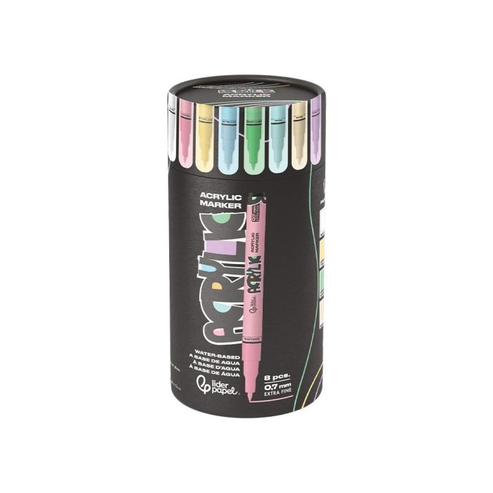 Rotulador Liderpapel Acrylic Base Agua Todo Tipo De Superficie Punta Fina 0,7 mm Caja De 8 Und Colores Pasteles 1 Rotulador Liderpapel Acrylic Base Agua Todo Tipo De Superficie Punta Fina 0,7 mm Caja De 8 Und Colores Pasteles 1