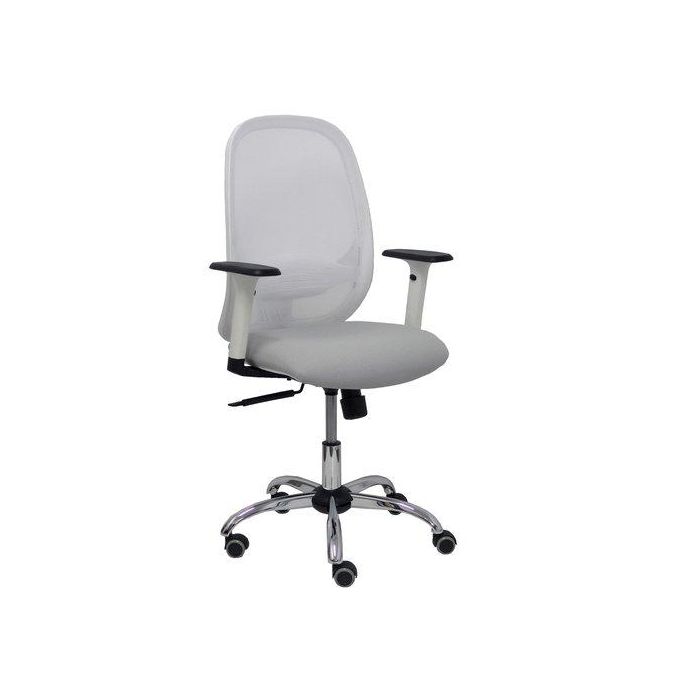 Silla Piqueras Y Crespo Cilanco Blanca Uso Intensivo Brazos Regulables Mecanismo Sincro Con Regulador De Tension Refuerzo Lumbar Regulable Base Cromada Ruedas Parquet Respaldo De Malla Blanca Y Asiento Tapizado Bali Gris Claro