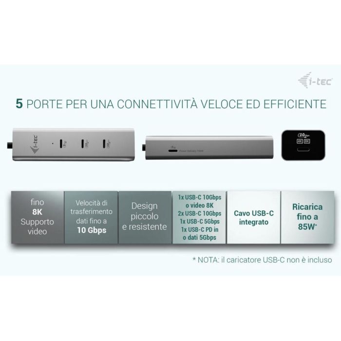 Hub USB i-Tec C31HUBMETAL8KPDPRO Plateado 8