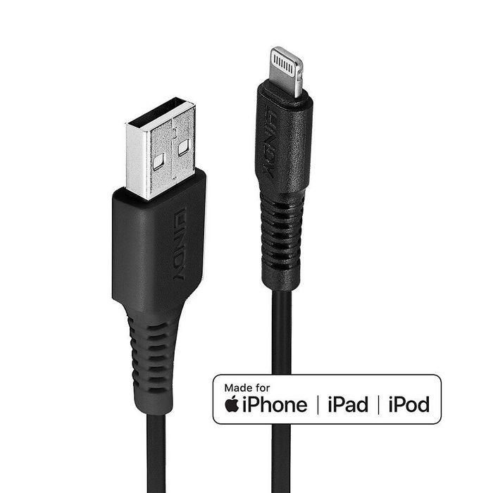 Lindy 0.5m USB to Lightning Cable, Black Lindy 0.5m USB to Lightning Cable, Black