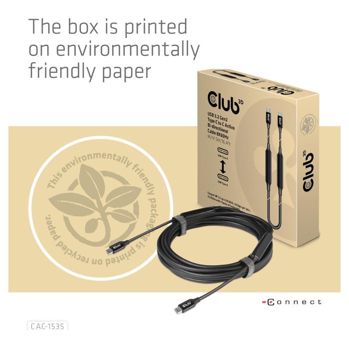 Club 3D CAC-1535 Cable USB 3.2 Gen 2 Tipo C a Tipo C Macho a Macho 5 Metros 10 Gbps Negro 9