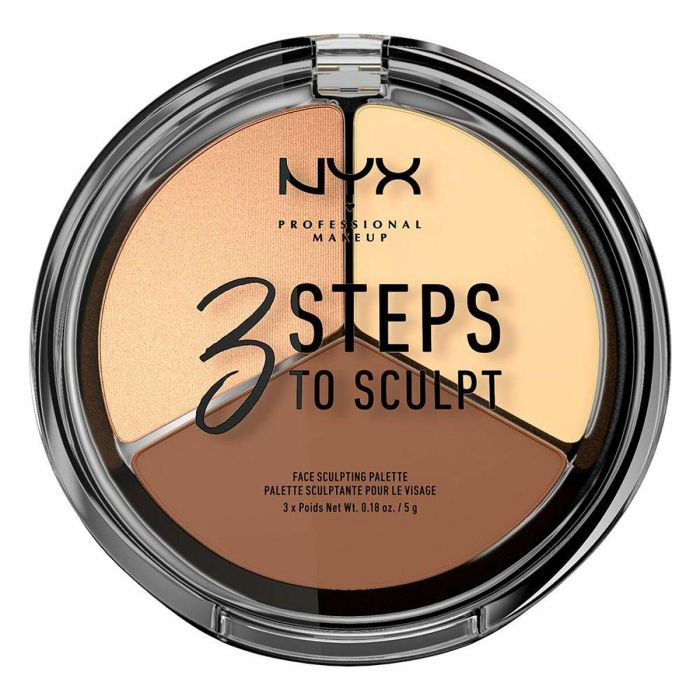 Nyx Professional Makeup 3 STEPS TO SCULPT face sculpting palette #light - Paleta Polvo Compacto para Contorno, Realce e Iluminación 5g
