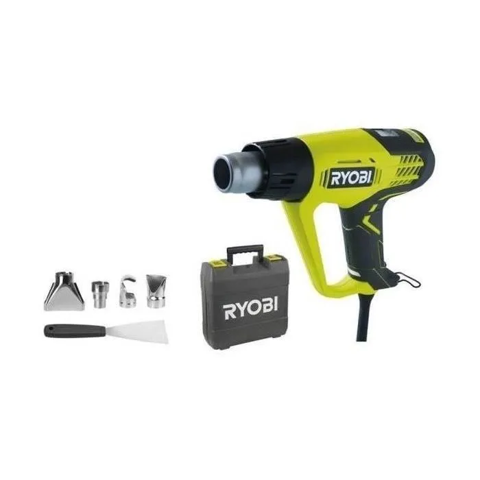 Ryobi Pistola de Calor 2000W con Pantalla LCD, 50-650°C, 3 Flujos de Aire, Incluye Accesorios en Caja 2