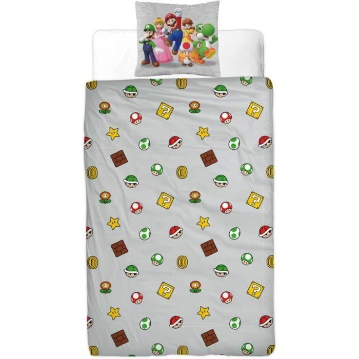 Mario Bros MAR3700891712125 Super Mario - Juego de Cama Reversible de Microfibra - Funda Nórdica 140x200 cm + Funda Almohada 63x63 cm 4