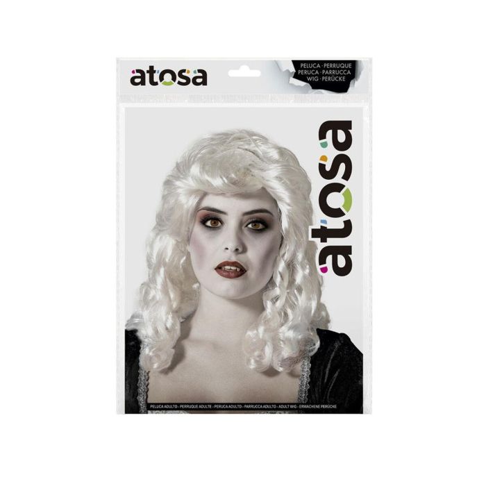 Peluca Medieval con Tirabuzones, Color Blanco, 180 gr. Ideal para Disfraces de Reina, Dama Noble y Halloween