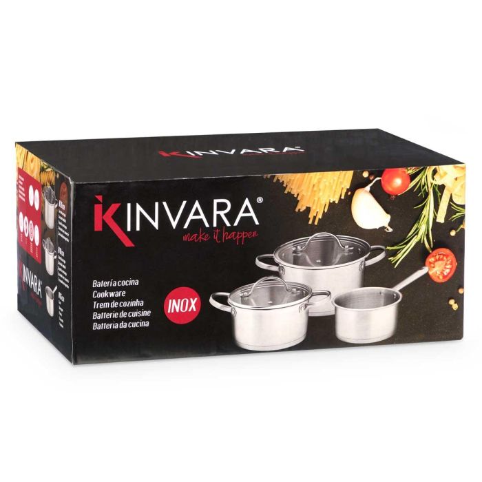 Set 3 Cacerolas Acero Inoxidable con Tapas de Cristal Kinvara - 16, 18, 20 cm (2 Unidades) 2