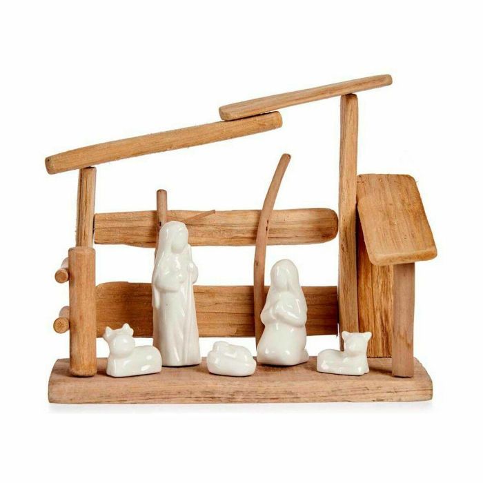 Belén de Navidad Blanco Natural Madera Cerámica 10 x 21 x 25 cm (2 Unidades) 2