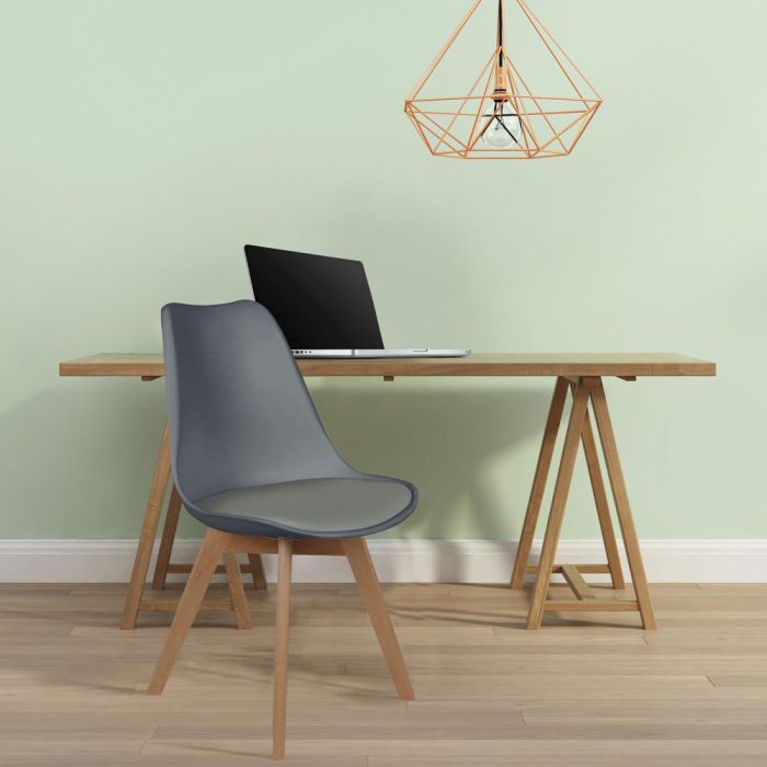 Home Deco Factory Silla COPENHAGUE Acolchada Gris Diseño Escandinavo Patas Madera Haya 49x58 cm 5