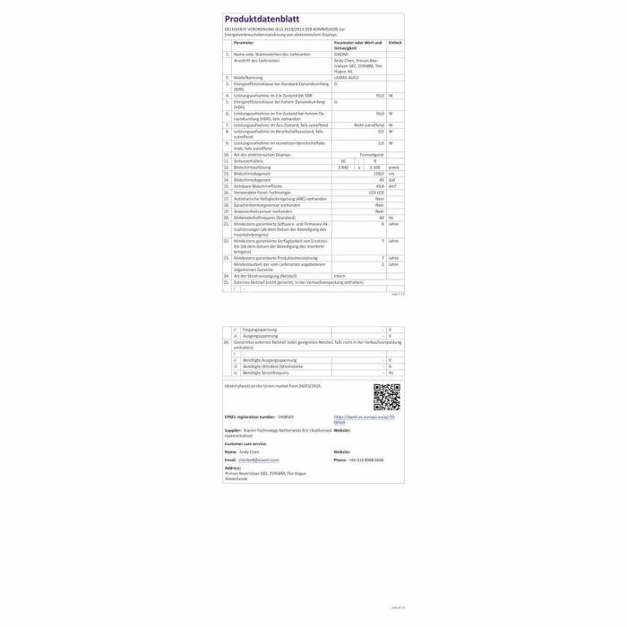 Xiaomi L43MA-SEU Televisor LED 43 pulgadas (108 cm) 4K UHD 3840x2160 HDR Google TV 3xHDMI Wi-Fi 16