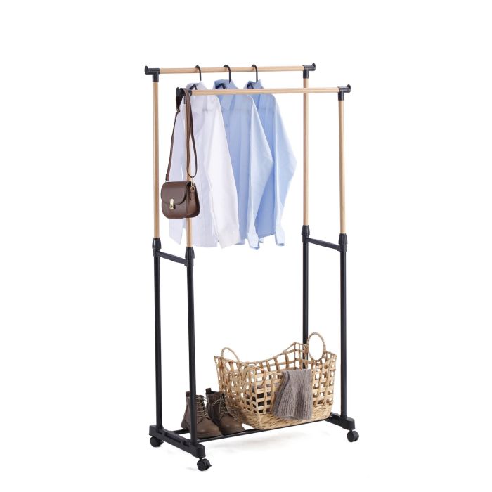 Confortime Perchero Doble Wood 80x43x90-160 cm - Barra Ajustable de Acero y Madera (6 Unidades) 2