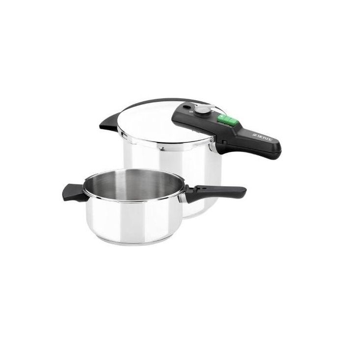 Monix M560005 Olla a Presión Rápida Quick Acero Inoxidable 18/10 Ø22cm 4+6L, Mango Tijera, 2 Niveles Presión, Apertura Fácil
