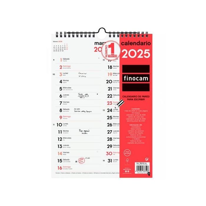 Finocam Calendario De Pared Para Escribir Dos Columnas M-210x300 mm Neutro 2025 Finocam Calendario De Pared Para Escribir Dos Columnas M-210x300 mm Neutro 2025