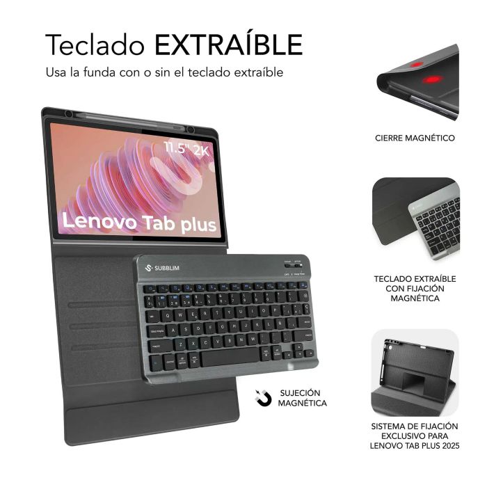 Subblim SUBKT3-BTL330 Funda con Teclado Bluetooth QWERTY ES para Lenovo Tab 2025 11.5" Negra 1