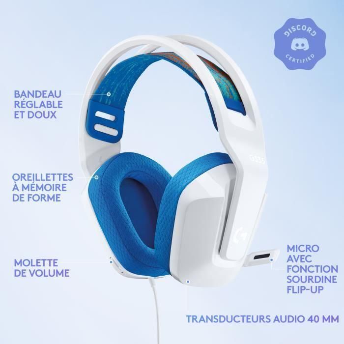 Auriculares GAMING - Ligeros - LOGITECH G - G335 WIRED - BLANCO - Certificado Discord 5