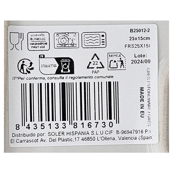 La Mediterranea Fuente Rectangular Ivory Brillo 25 x 15 cm (18 Unidades)