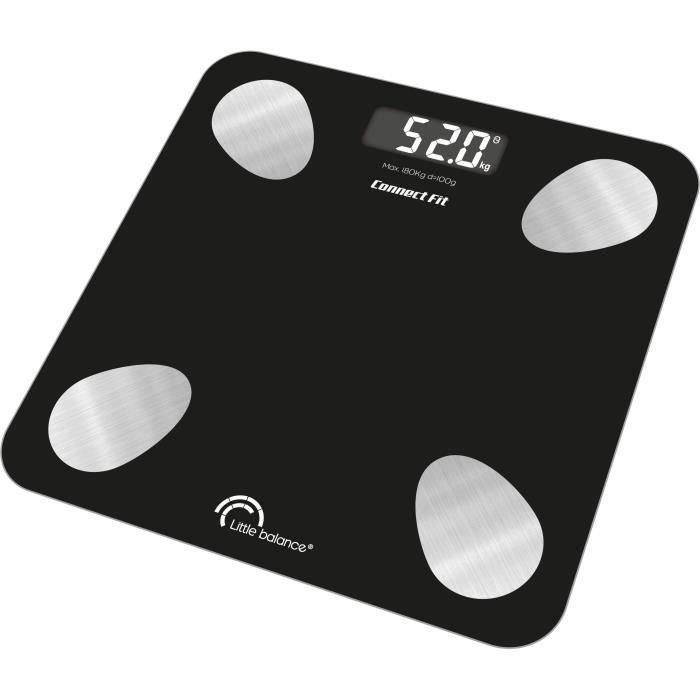 Báscula personal - LITTLE BALANCE - 8685 - Kit Connect fit duo - Pilas - Medidor de impedancia + cuerda para saltar conectada - 190 kg/100 g - Negra