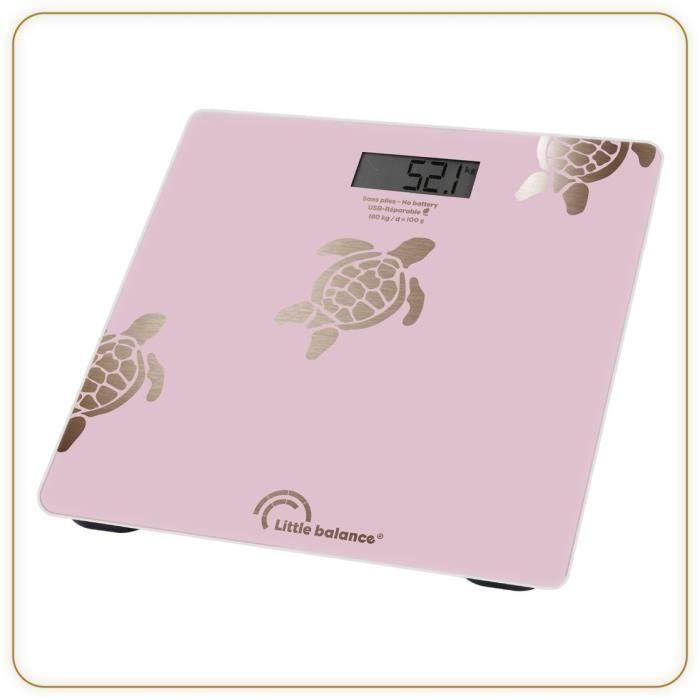 Báscula personal - LITTLE BALANCE - 8729 - Tortugas doradas metálicas - Reparable por USB - 180 kg / 100 g - Rosa 2